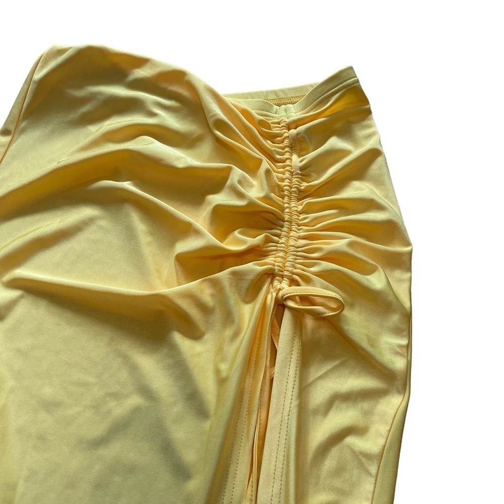 5 For $50🔥 Yellow Ruched Tie Maxi Swim Skirt Cover Up - Picture 3 of 9
